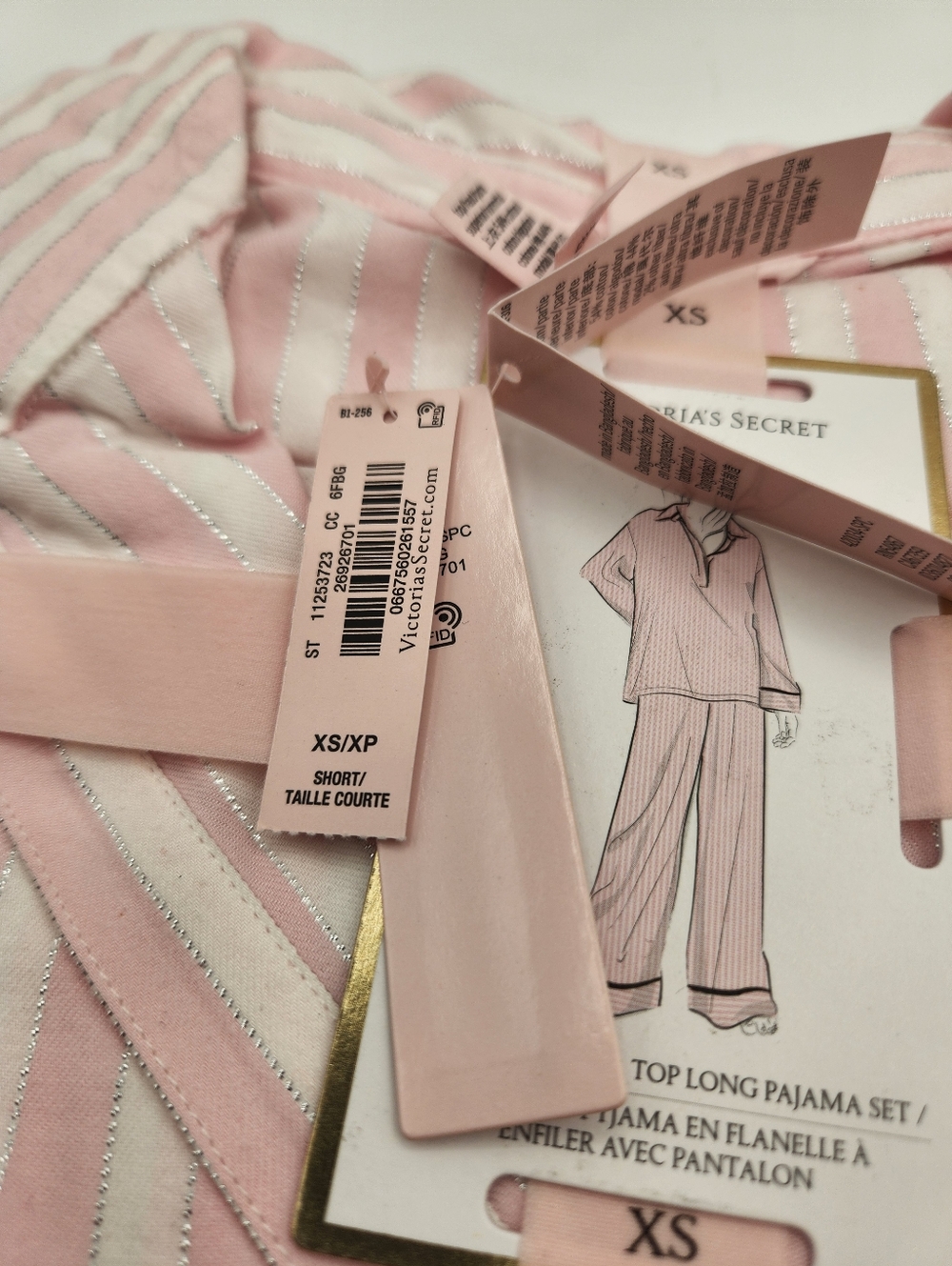 Victoria's Secret Iconic Pink & Silver Striped Flannel Pajama Set Size XS - Picture 3 of 6
